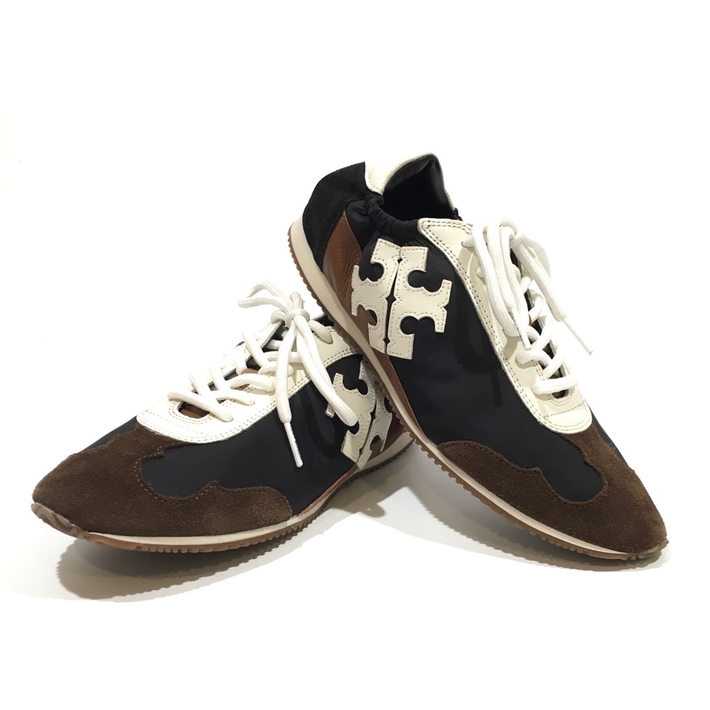 TORY BURCH RETRO SNEAKERS -BLACK AND IVORY NYLON /LEATHER -WOMEN’S US 6 -NEW